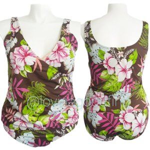 Islander Brown Tropical Print Tankini Set EUC sz 18